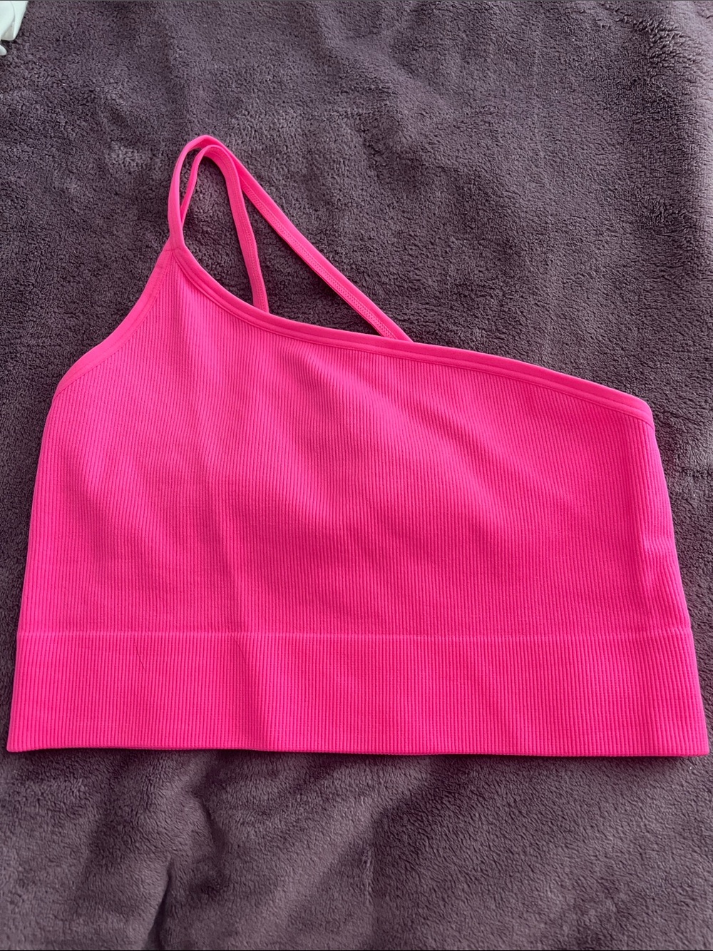 No Boundaries One-Shoulder Ribbed Crop Top - Hot Pink